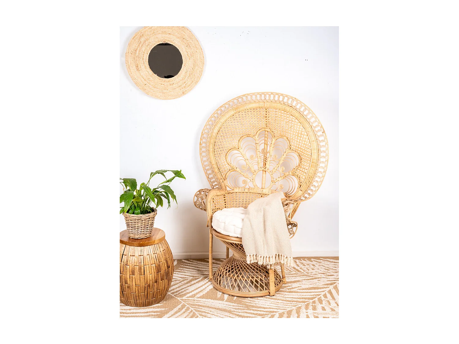 Sellette en jacinthe et teck naturel