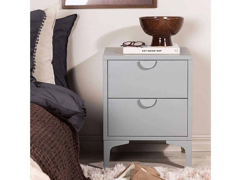 Piring Nachttisch 2 Schubladen hellgrau.