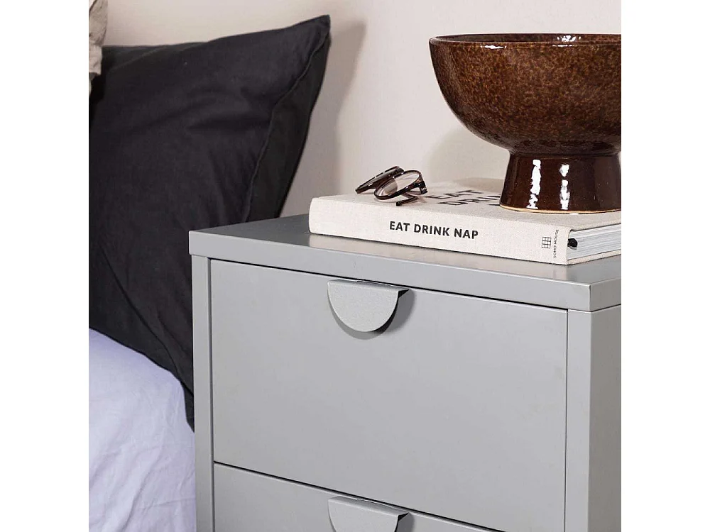 Table de Chevet 2 Tiroirs "Piring" 59cm Gris Clair