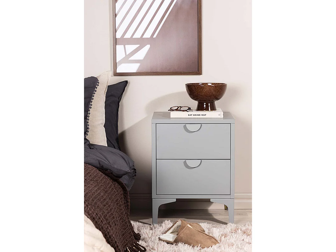 Piring table de nuit 2 tiroirs gris clair.