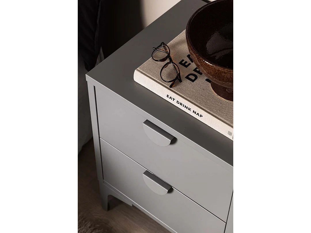Piring table de nuit 2 tiroirs gris clair.