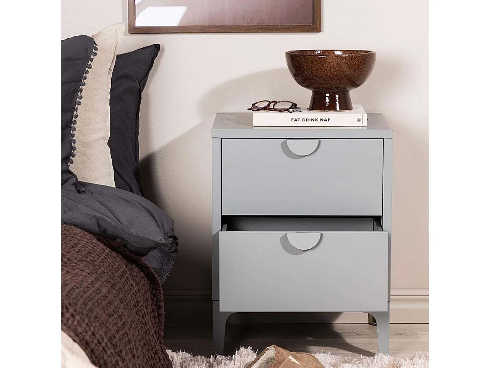 Piring table de nuit 2 tiroirs gris clair.