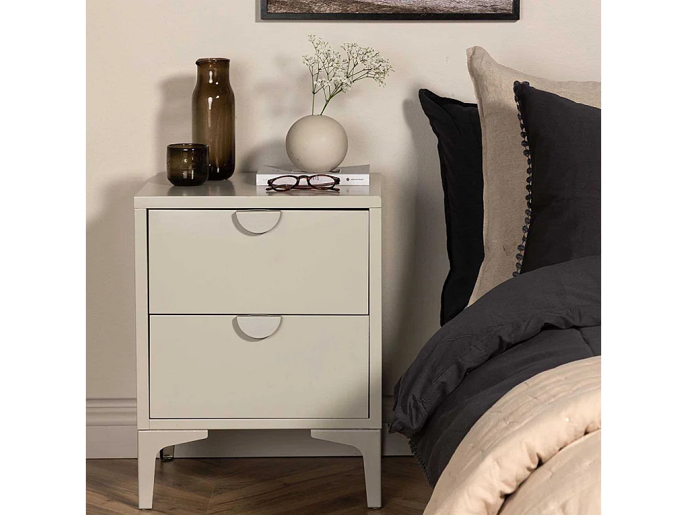 Table de Chevet 2 Tiroirs "Piring" 59cm Beige