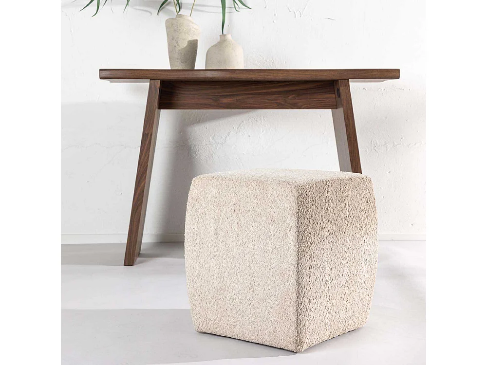 Pouf cube en tissu polaire beige NAPY