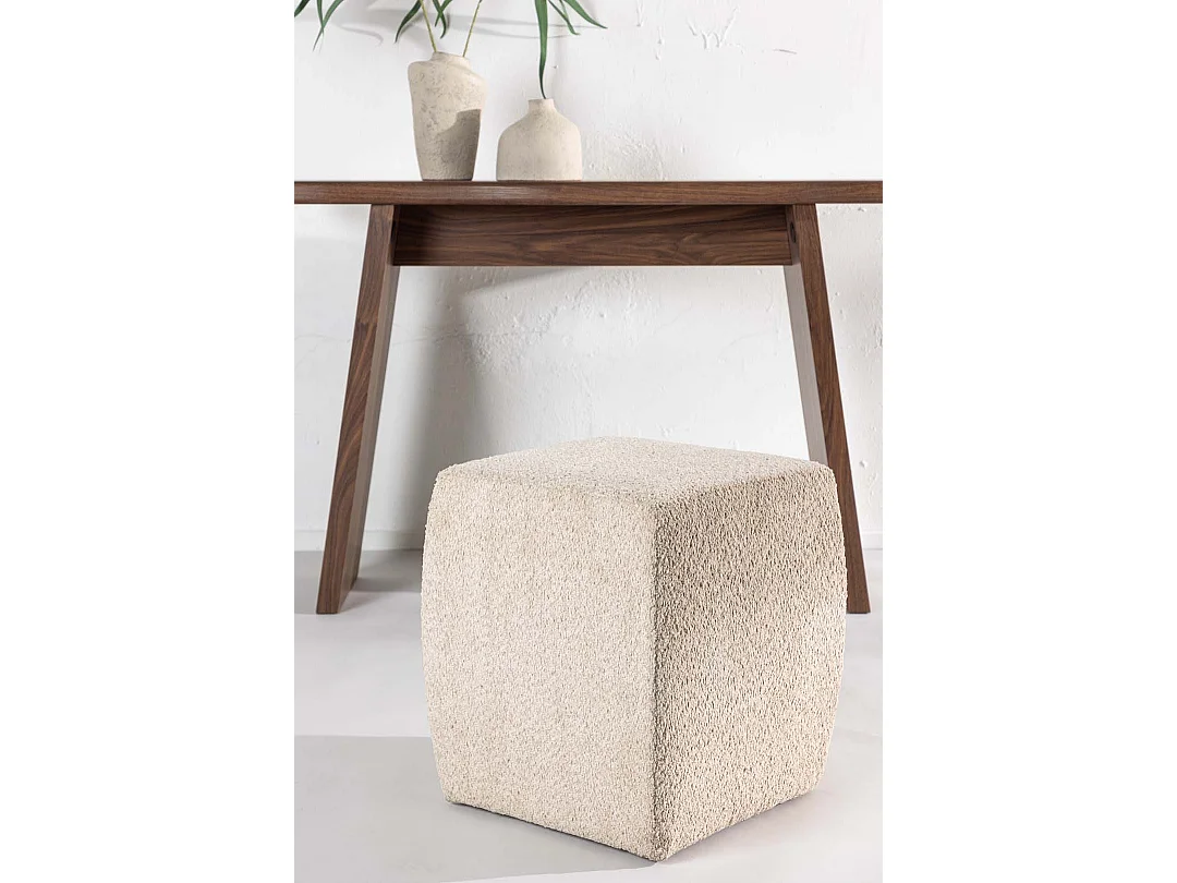 Pouf cube en tissu polaire beige NAPY