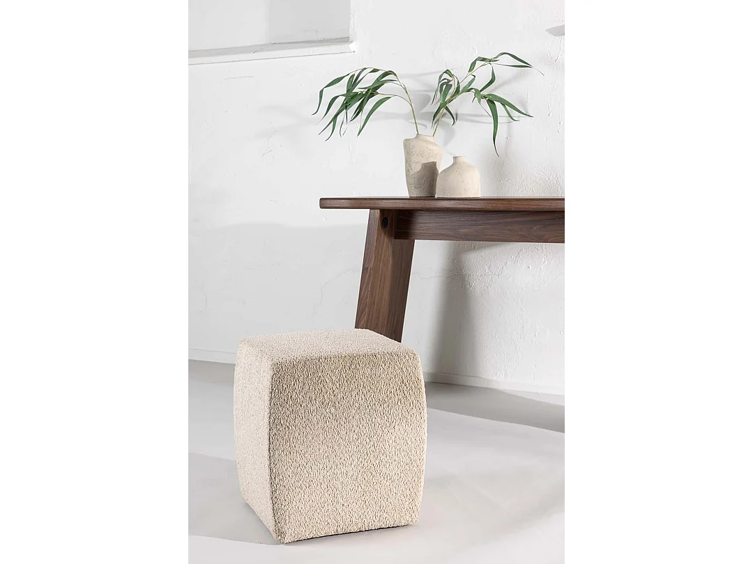 Pouf cube en tissu polaire beige NAPY