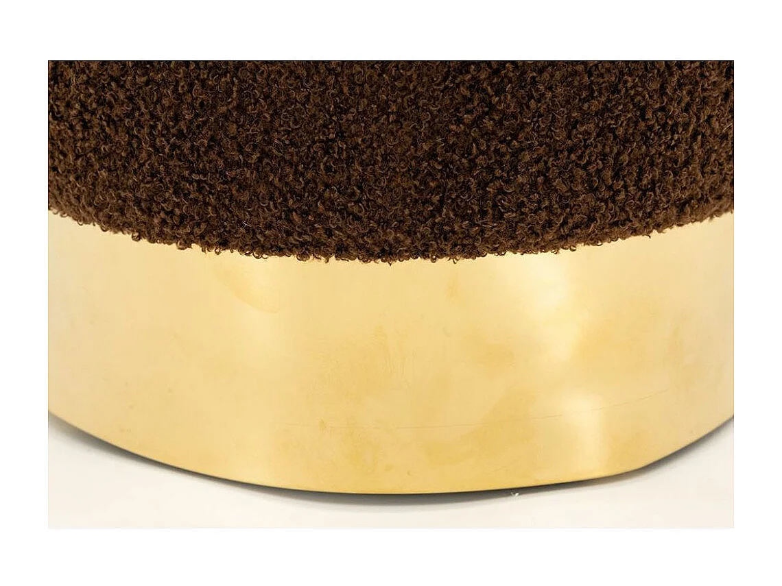 Pouf rond en bouclette et métal doré