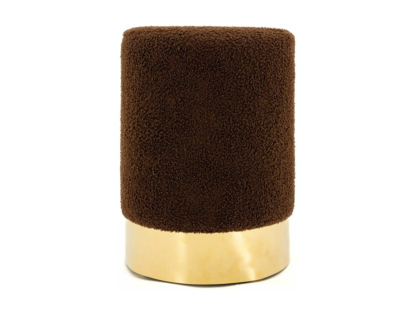 Pouf rond en bouclette et métal doré