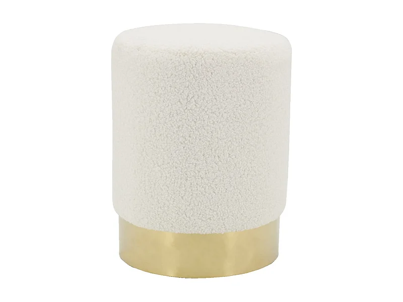 Pouf rond en bouclette et métal doré