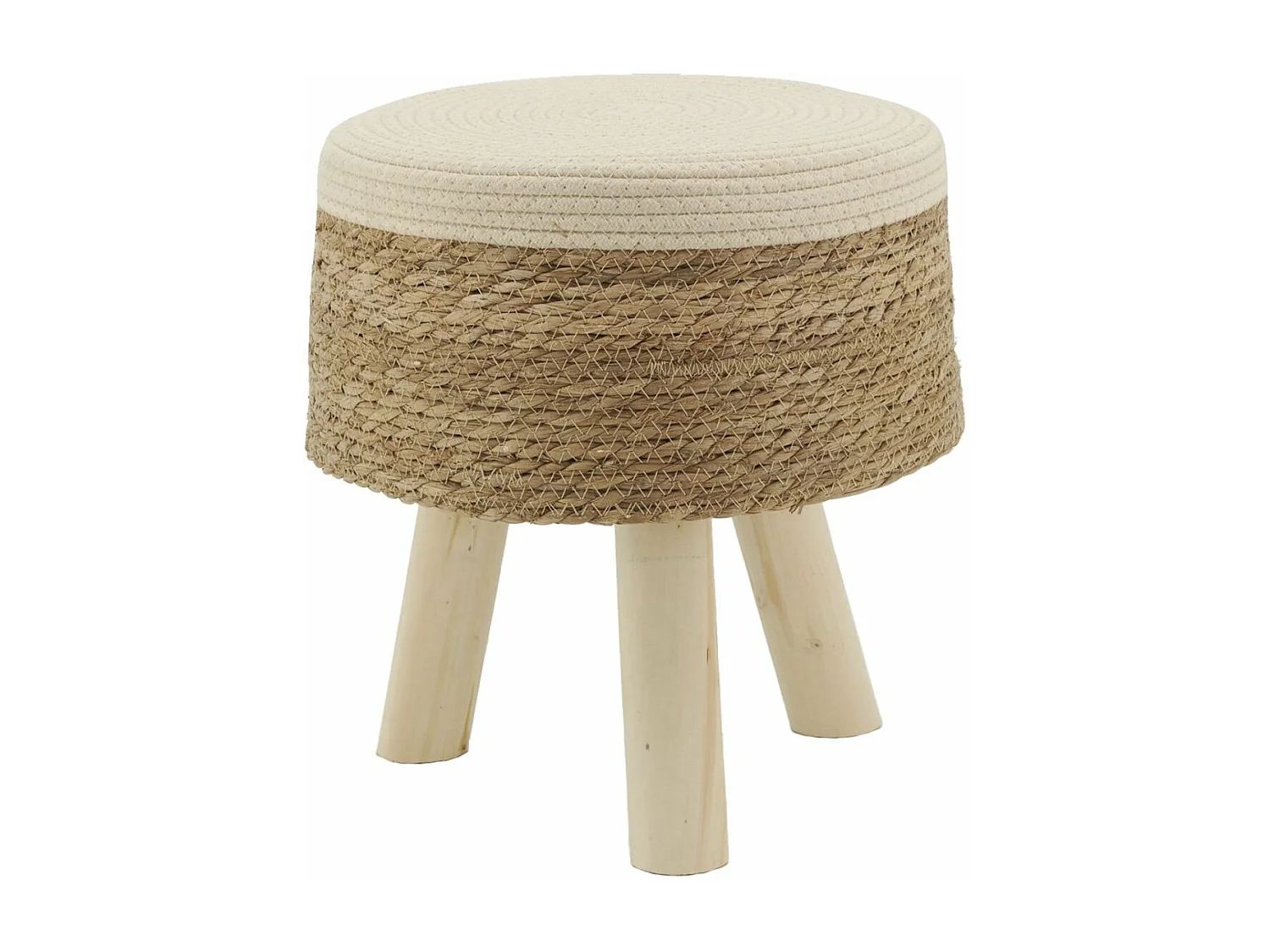 Tabouret en jonc, coton et bois naturel