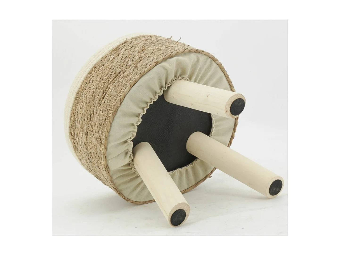 Tabouret en jonc, coton et bois naturel