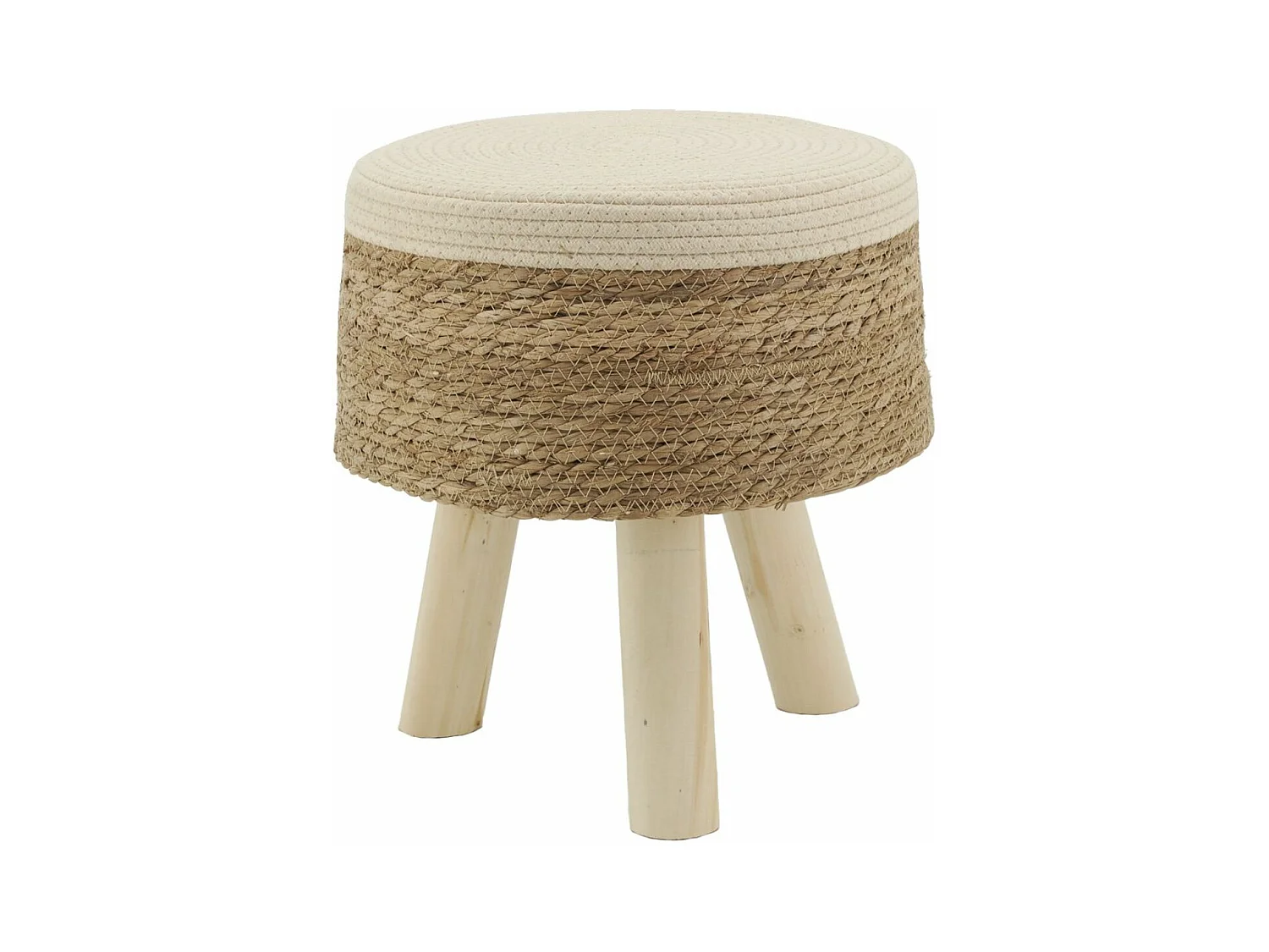 Tabouret en jonc, coton et bois naturel