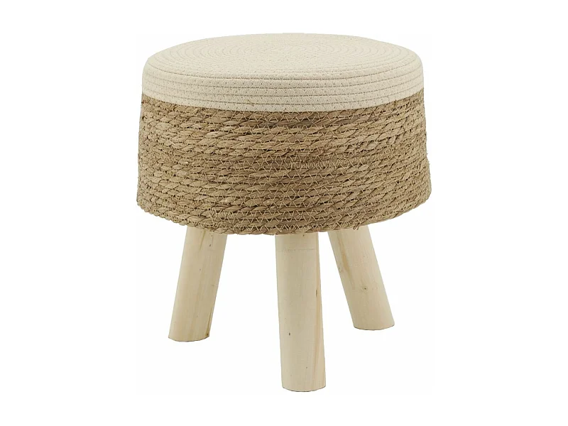 Tabouret en jonc, coton et bois naturel