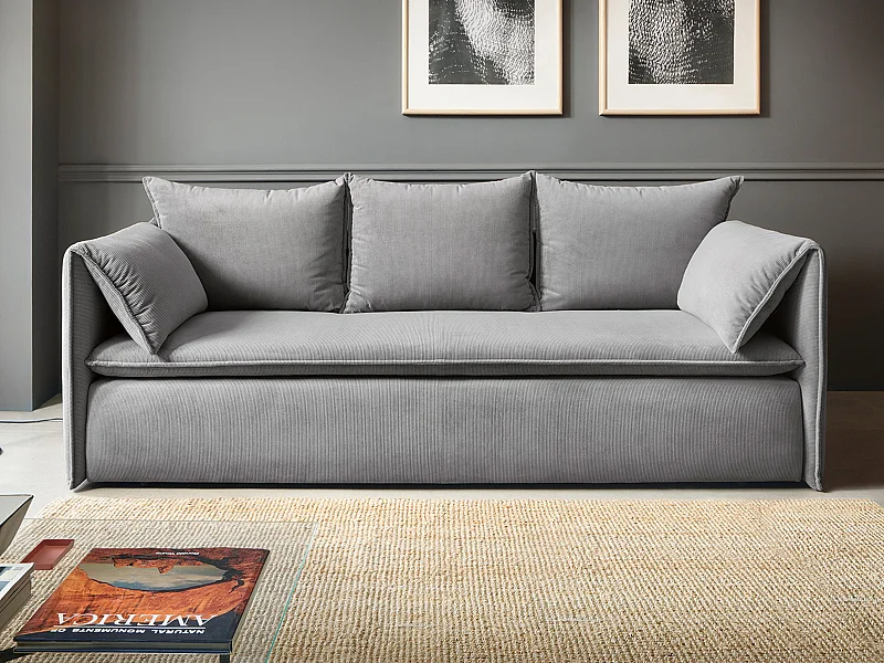 Sofa 3-Sitzer - Mit Schlaffunktion - Feincord - Grau - TEODORA