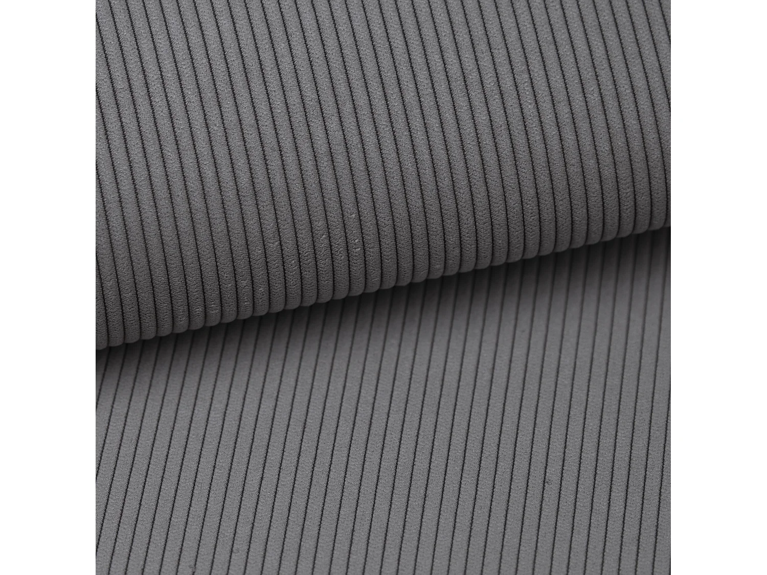Driezitsbank van grijs ribfluweel met fijne ribbels TEODORA