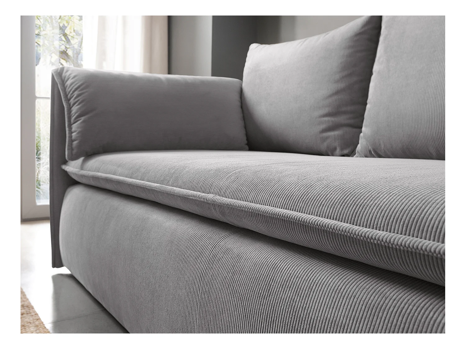 Sofa 3-Sitzer - Mit Schlaffunktion - Feincord - Grau - TEODORA