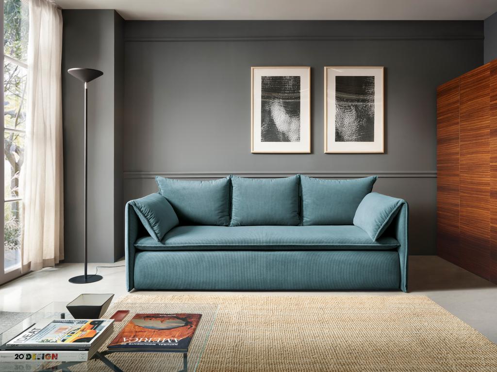 Sofa 3-Sitzer - Mit Schlaffunktion - Feincord - Blau - TEODORA günstig online kaufen