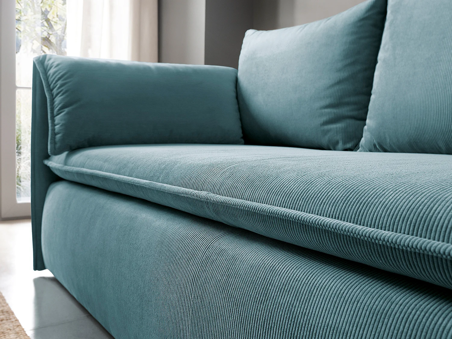 Sofa 3-Sitzer - Mit Schlaffunktion - Feincord - Blau - TEODORA