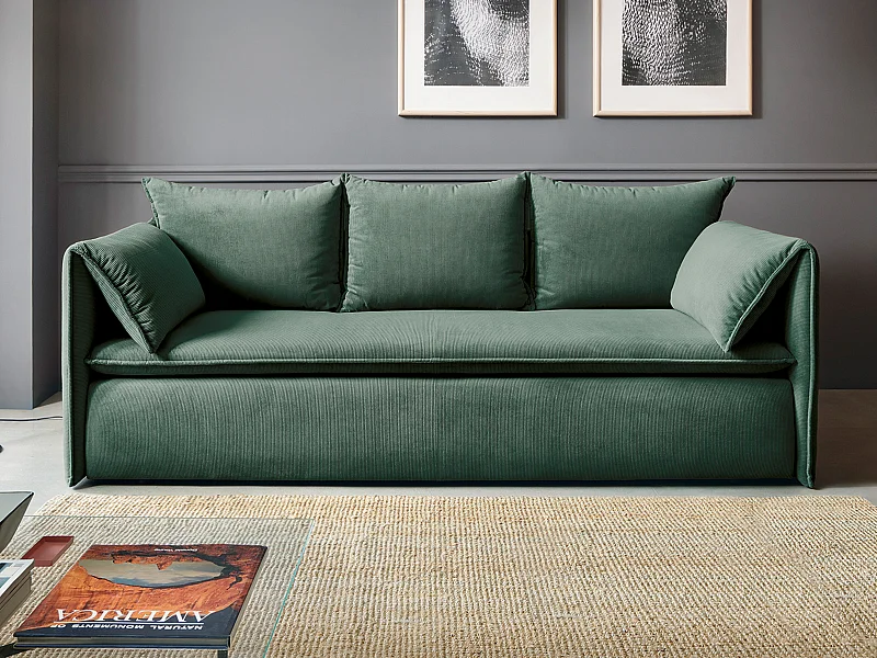 Sofa 3-Sitzer - Mit Schlaffunktion - Feincord - Tannengrün - TEODORA