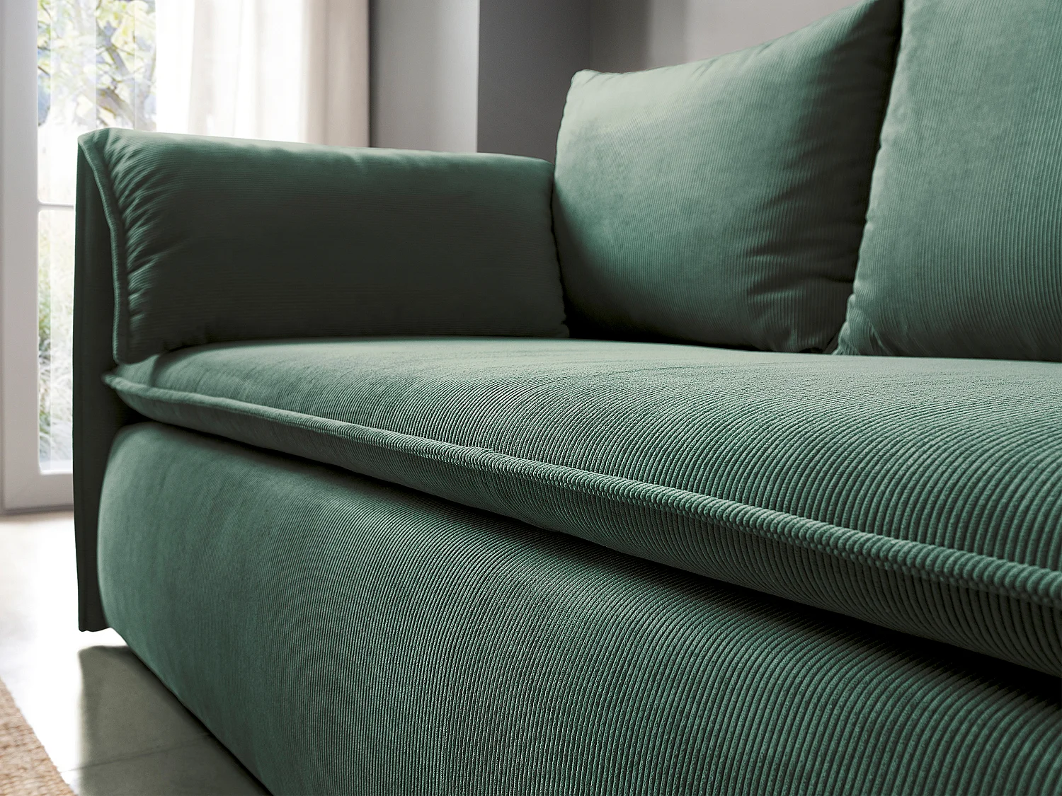 Sofá convertível de 3 lugares veludo canelado fino verde pinho - TEODORA