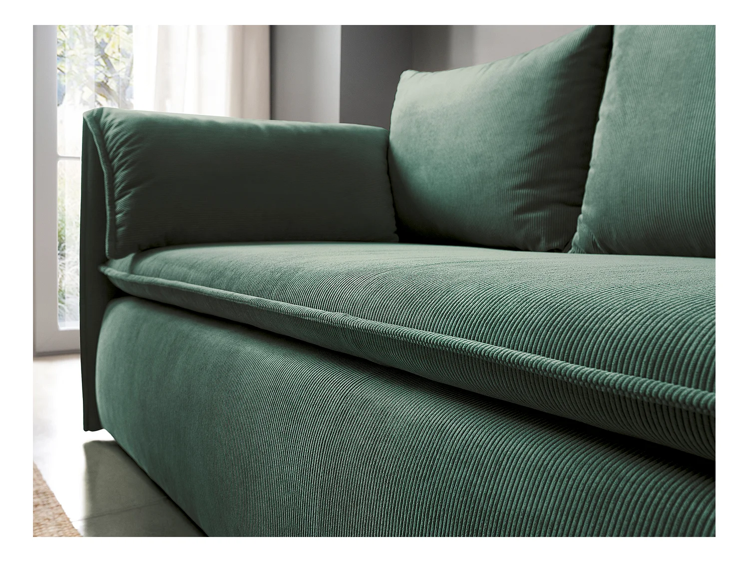 Sofá cama de 3 plazas de pana verde TEODORA