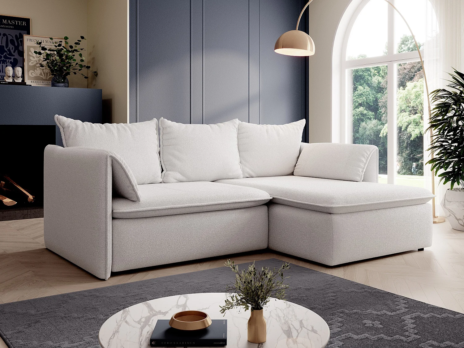 Ecksofa mit Schlaffunktion - Ecke rechts - Strukturstoff - Beige - TEODORA