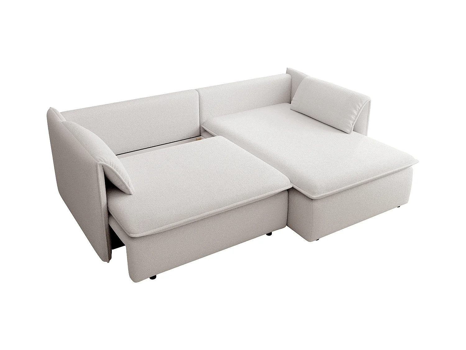 Kanapa narożna prawostronna rozkładana z beżową teksturowaną tapicerką - TEODORA