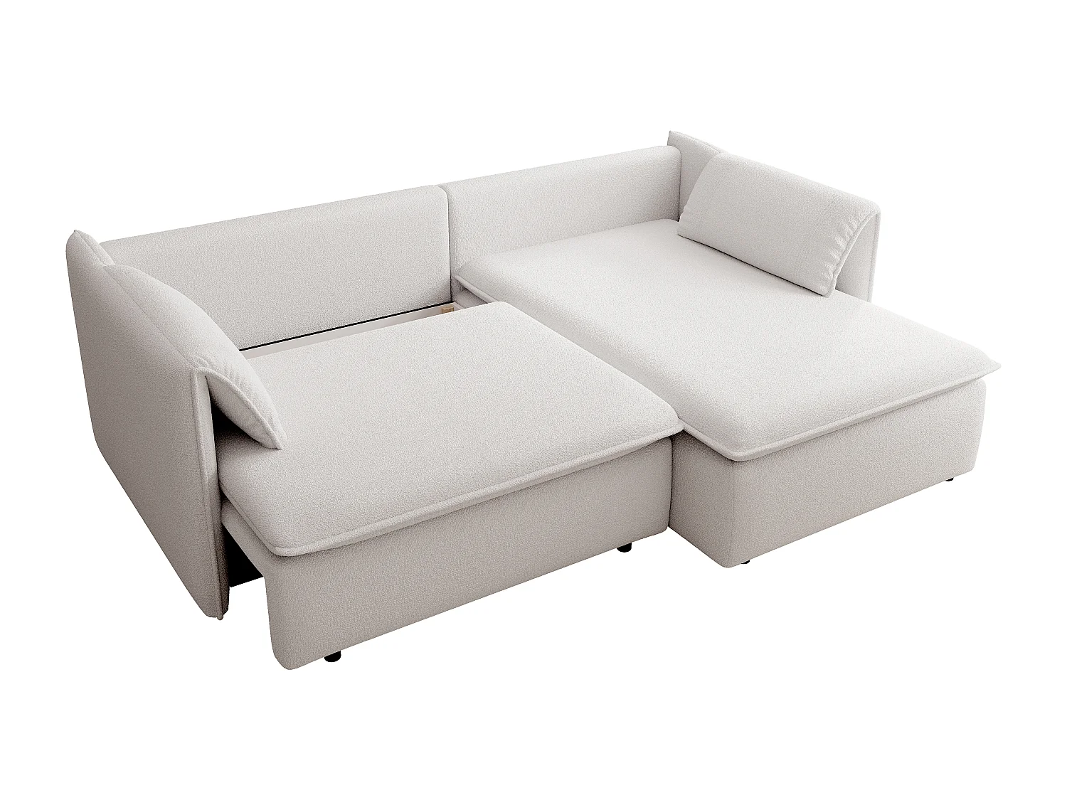 Canapé d'angle droit convertible en tissu texturé beige TEODORA