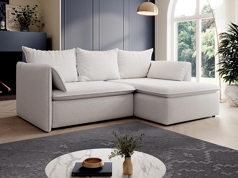 Ecksofa mit Schlaffunktion - Ecke rechts - Strukturstoff - Beige - TEODORA
