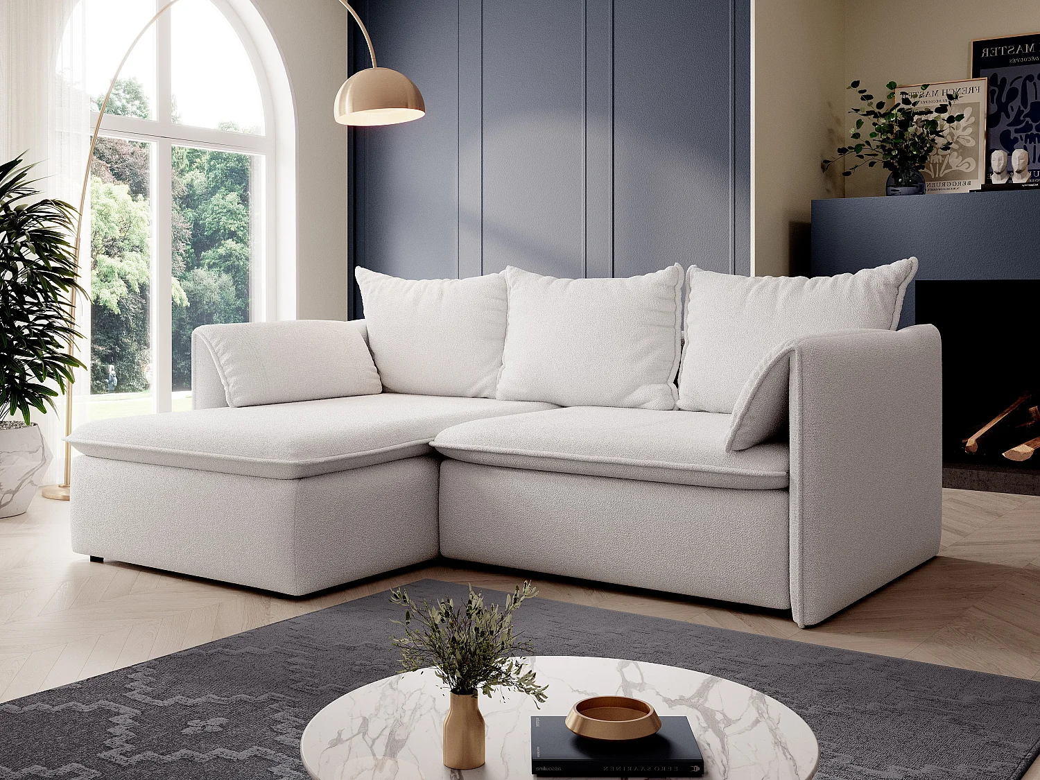 Canapé d'angle gauche convertible en tissu texturé beige TEODORA