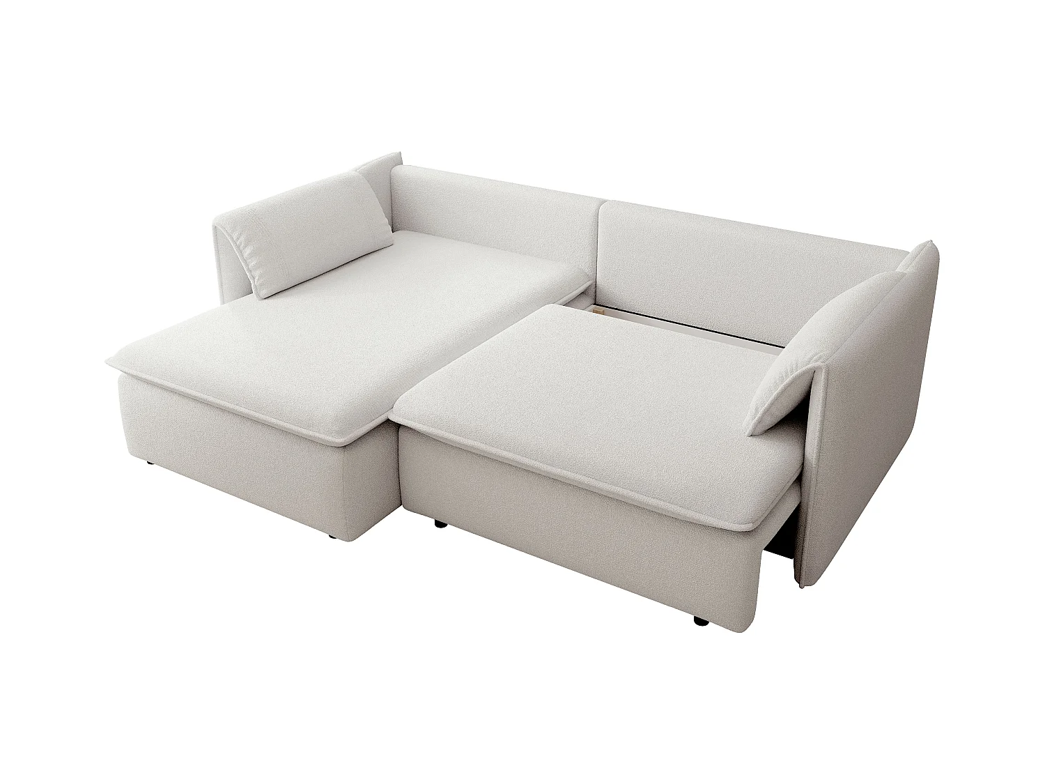 Hoekslaapbank met hoek links van beige stof met textuur AMELIA