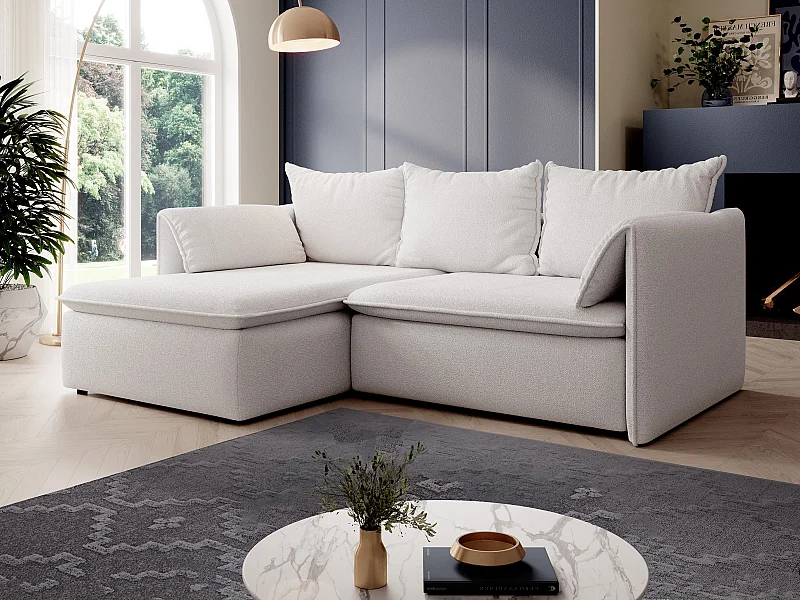 Ecksofa mit Schlaffunktion - Ecke links - Strukturstoff - Beige - TEODORA