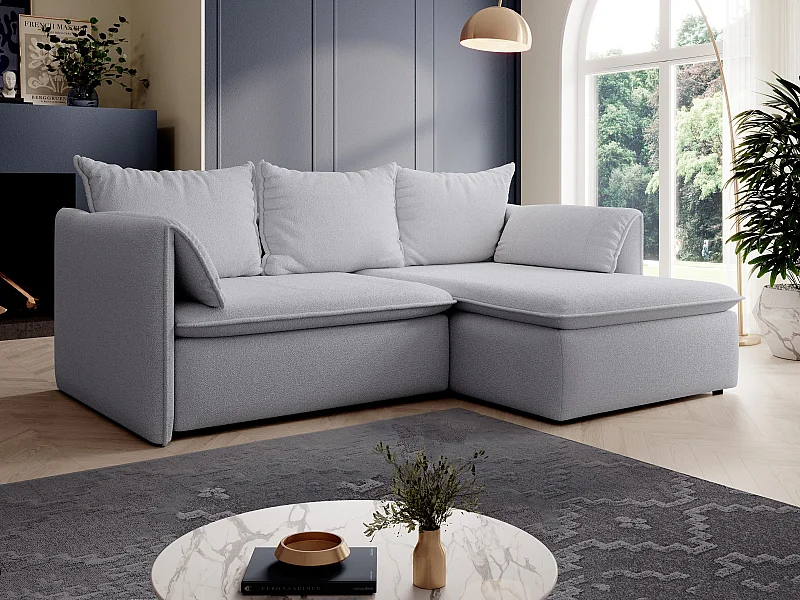 Canapé d'angle droit convertible en tissu texturé gris TEODORA