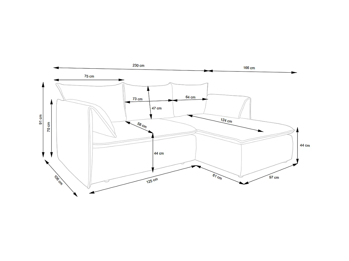 Ecksofa mit Schlaffunktion - Ecke rechts - Strukturstoff - Grau - TEODORA