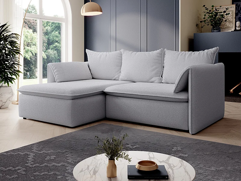 Canapé d'angle gauche convertible en tissu texturé gris TEODORA