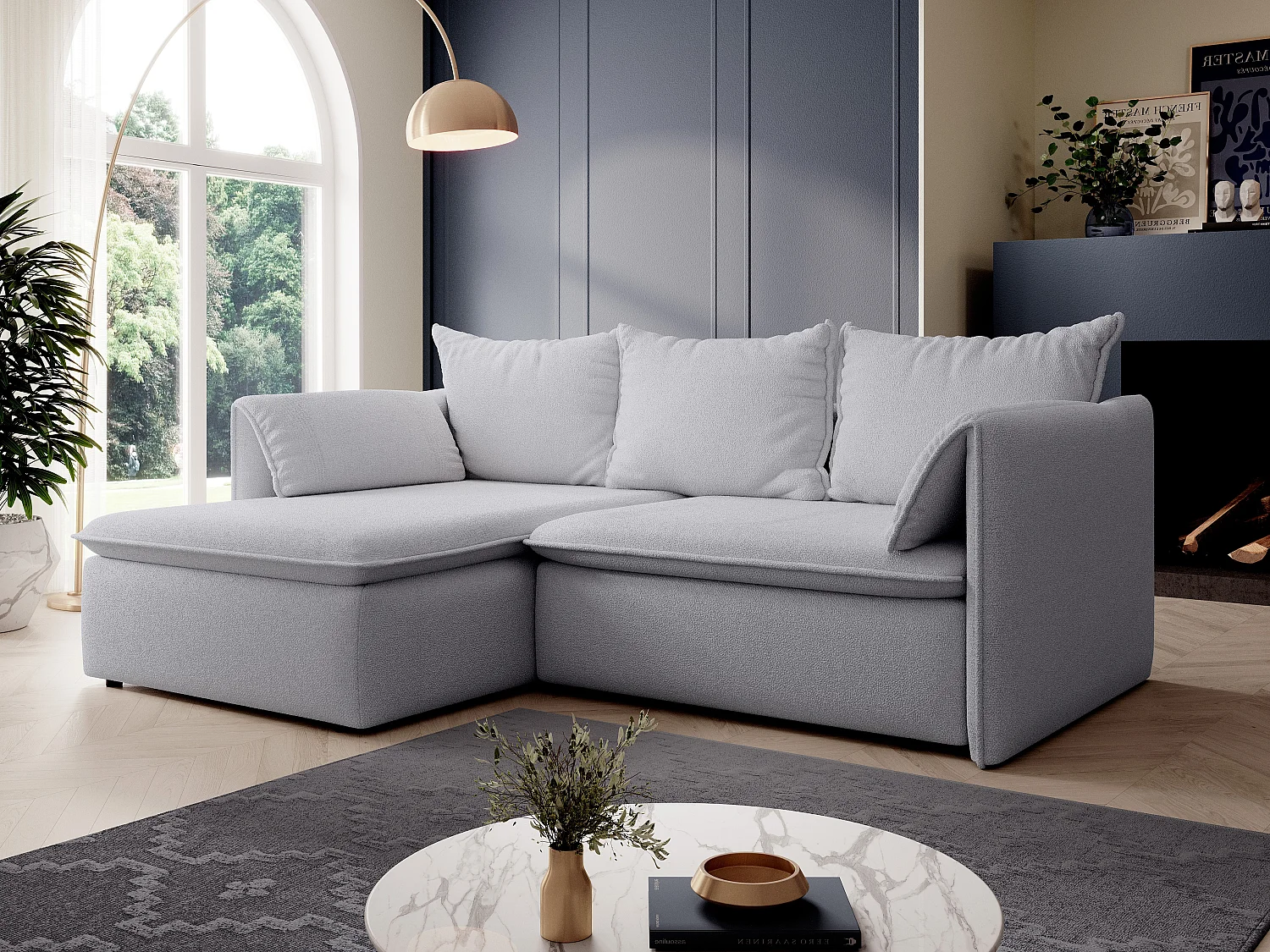 Ecksofa mit Schlaffunktion - Ecke links - Strukturstoff - Grau - TEODORA