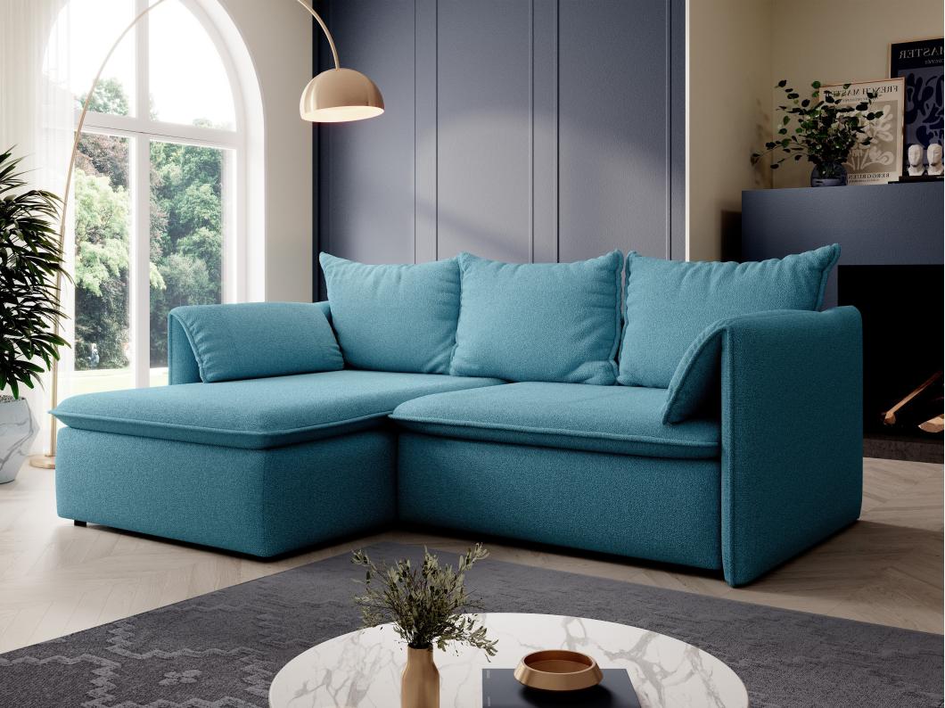 Ecksofa mit Schlaffunktion - Ecke links - Strukturstoff - Blau - TEODORA