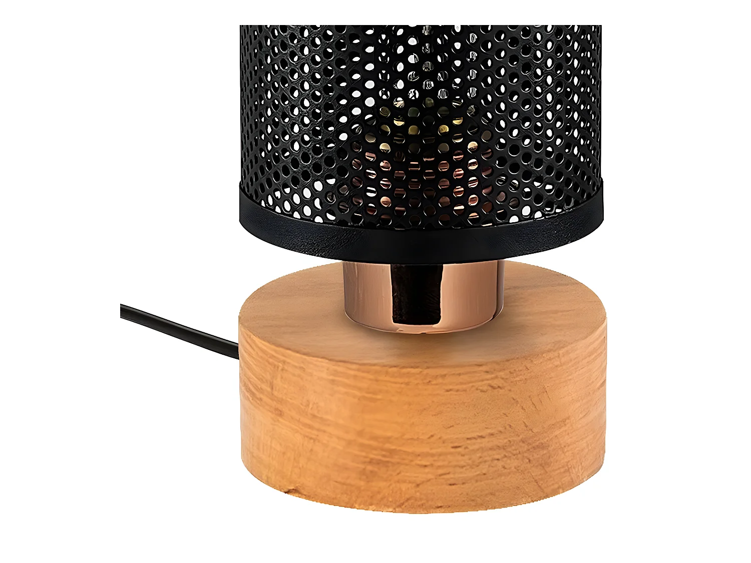 Marismo tafellamp met houten voet en cilindrische kap 1xE27 - Zwart en Hout