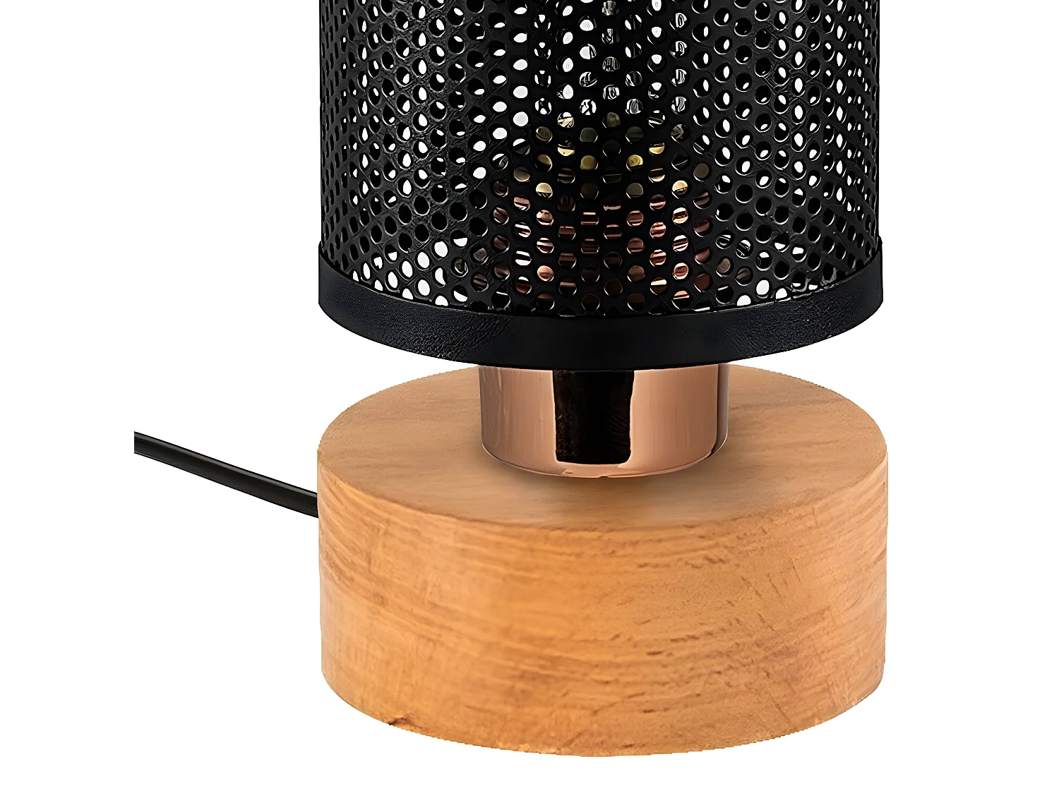 Lampe à poser Marismo avec socle en bois et abat-jour cylindrique 1xE27 - Noir et Bois