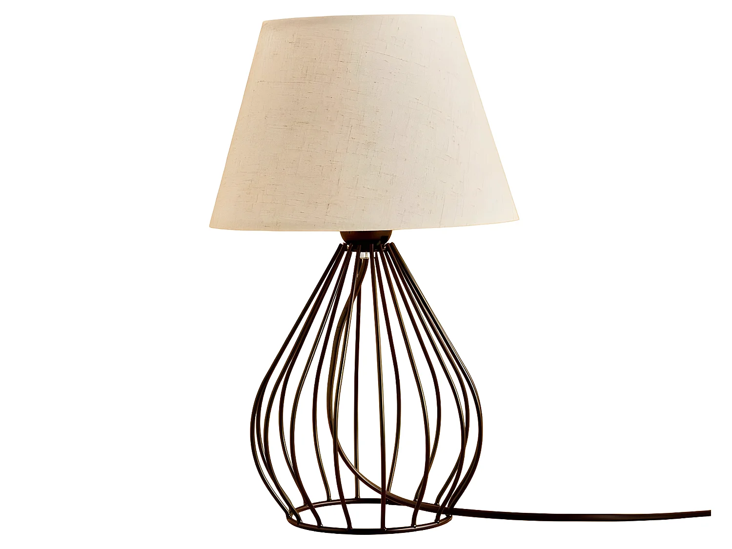 Lampe à poser Adelia avec structure décorative et abat-jour en tissu 1xE27 - Noir et Crème