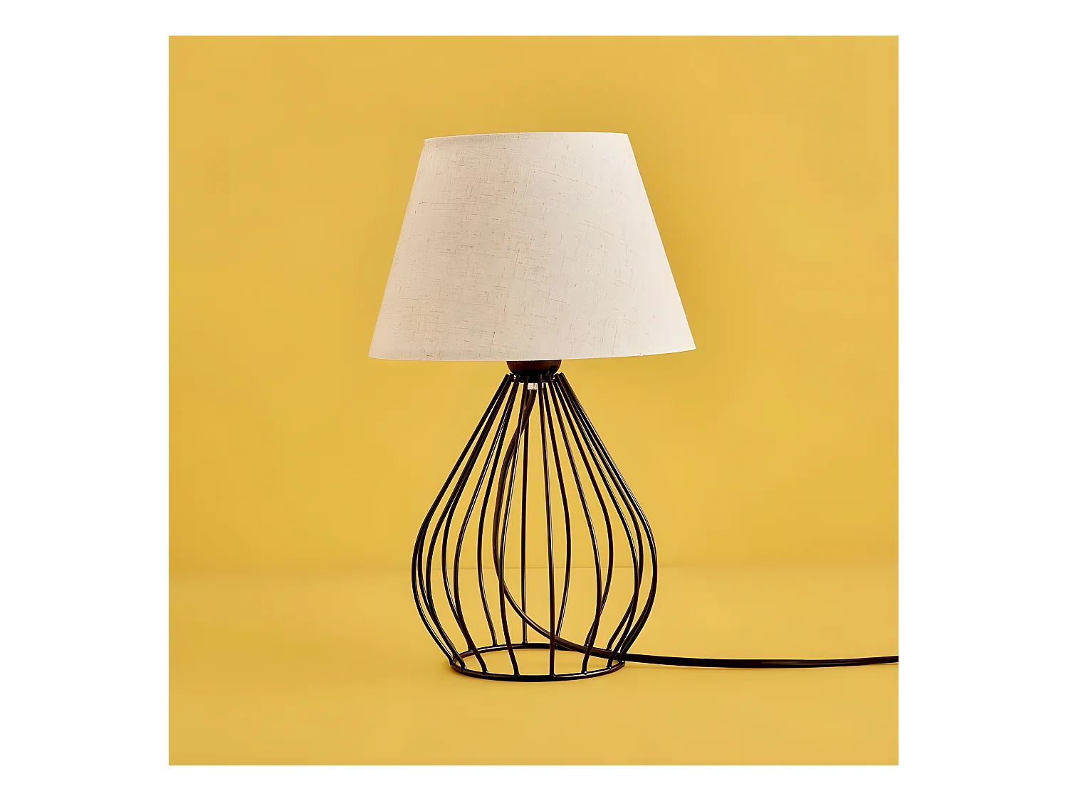 Lampe à poser Adelia avec structure décorative et abat-jour en tissu 1xE27 - Noir et Crème