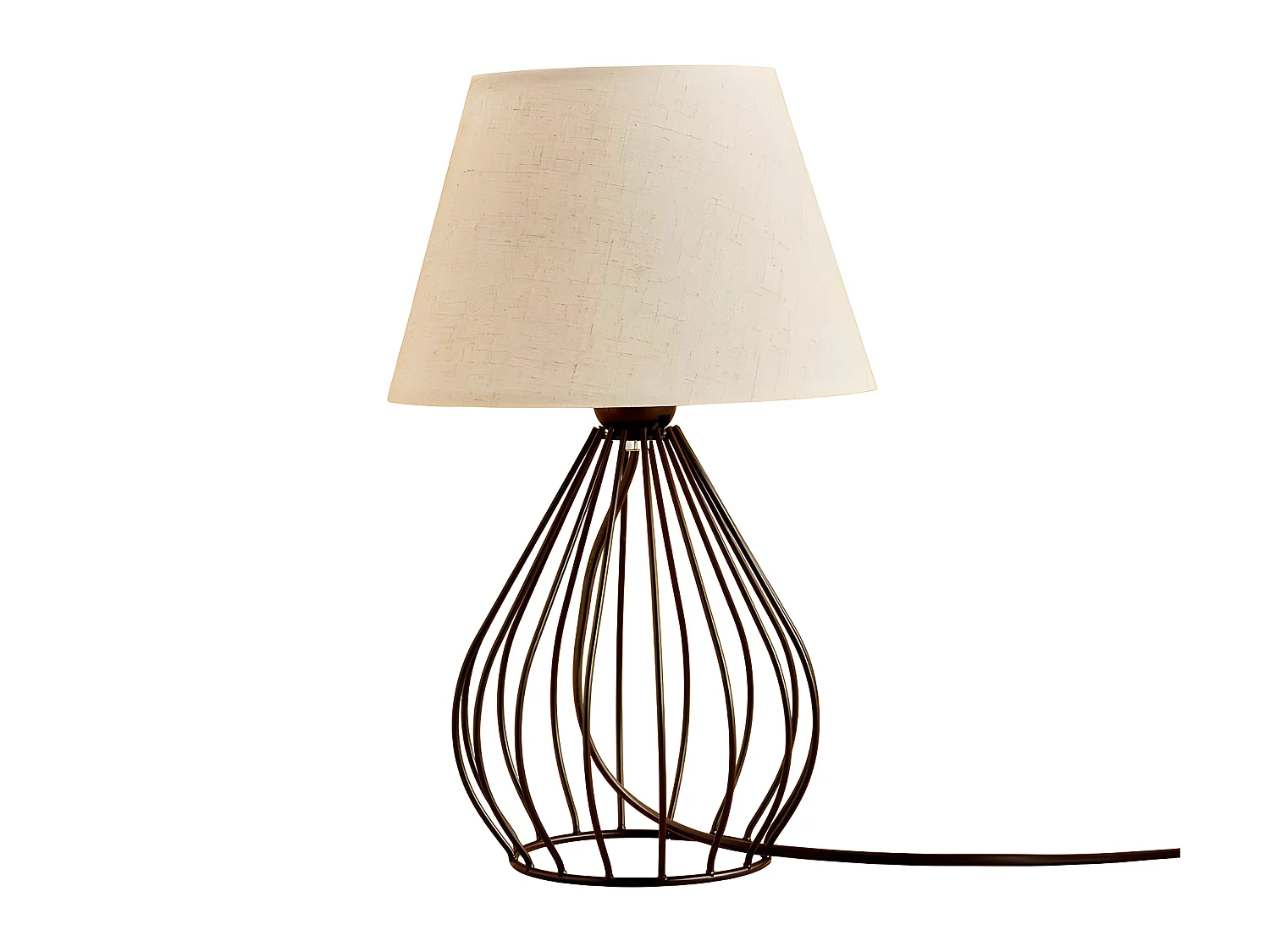 Lampe à poser Adelia avec structure décorative et abat-jour en tissu 1xE27 - Noir et Crème