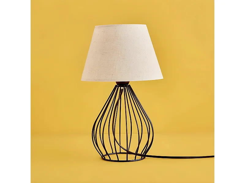 Adelia tafellamp met decoratieve structuur en stoffen kap 1xE27 - Zwart en Crème