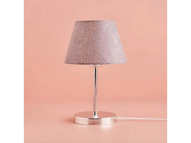 Tischleuchte mit Metallsockel und Stofflampenschirm 1xE27 - Silber und Grau