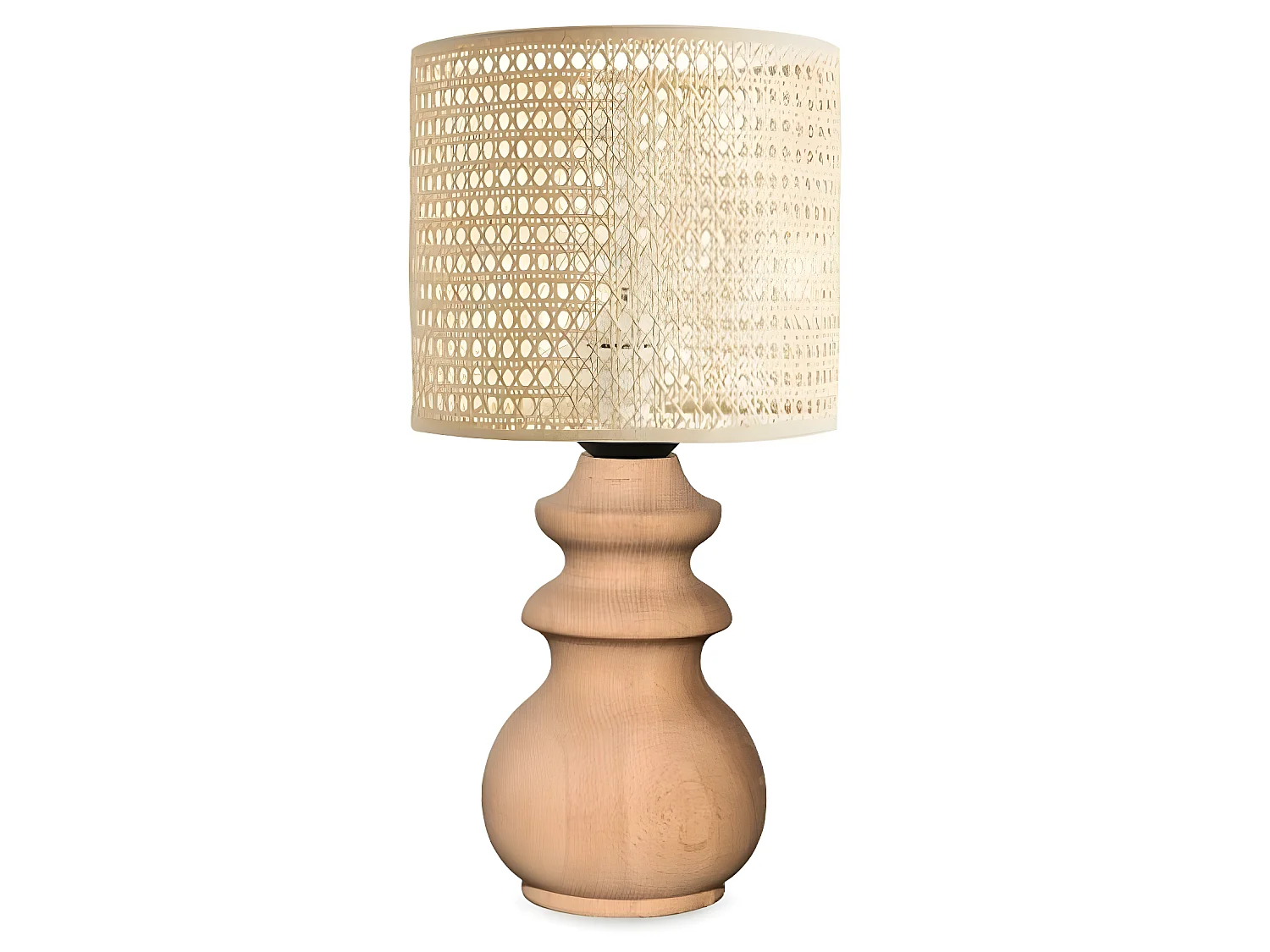 Lampe à poser Merraneo avec base en bois d'origine et abat-jour en rotin 1xE14 - Beige