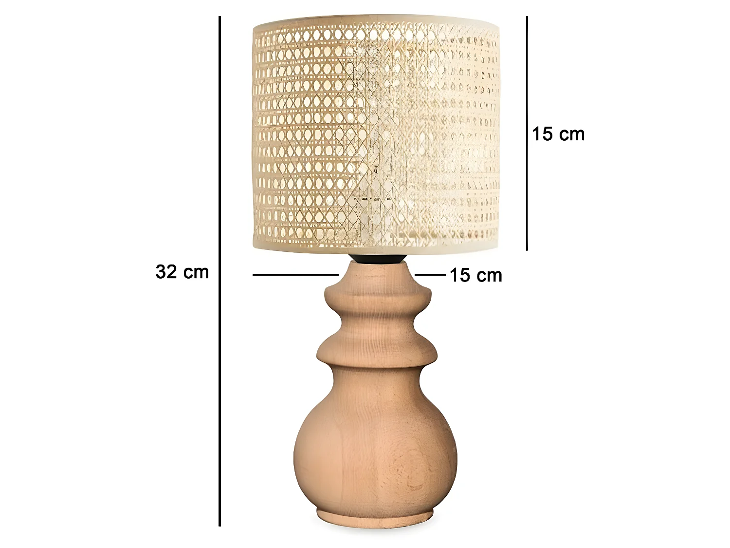 Lampe à poser Merraneo avec base en bois d'origine et abat-jour en rotin 1xE14 - Beige