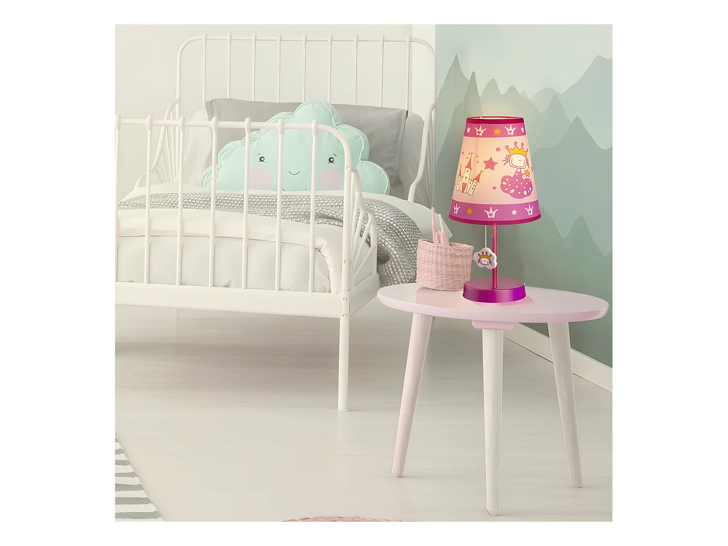 Lampe à poser enfant dessins de princesse 1xE14 - Rose