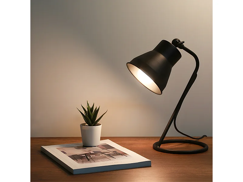 Candeeiro de mesa Renefi com abajur de metal ajustável 1xE14 - Preto