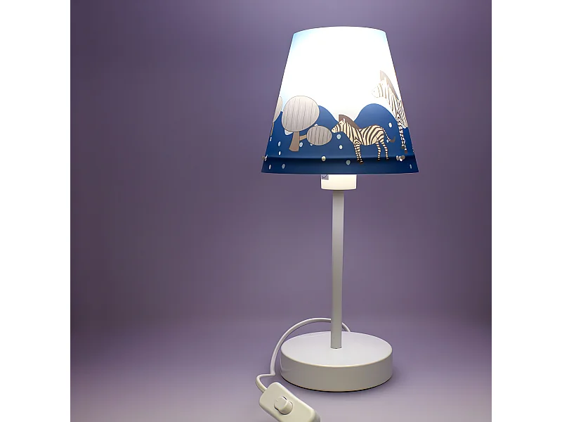 Lampe à poser enfant design zèbre 1xE14 - Bleu