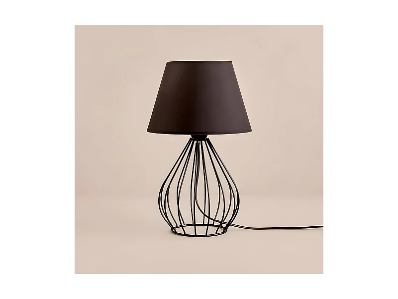 Tischleuchte Adelia mit dekorativer Struktur und Stofflampenschirm 1xE27 - Schwarz